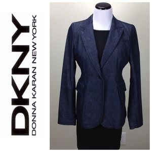 DKNY Fitted Dark Wash Denim Blazer